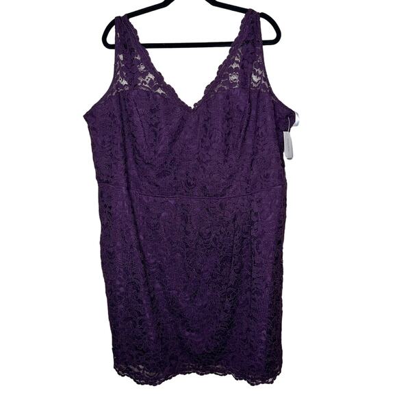 David's Bridal Tank Dress 26 Plus Size Purple Plum Lace Mini V-Neck Bridesmaid - Picture 1 of 9